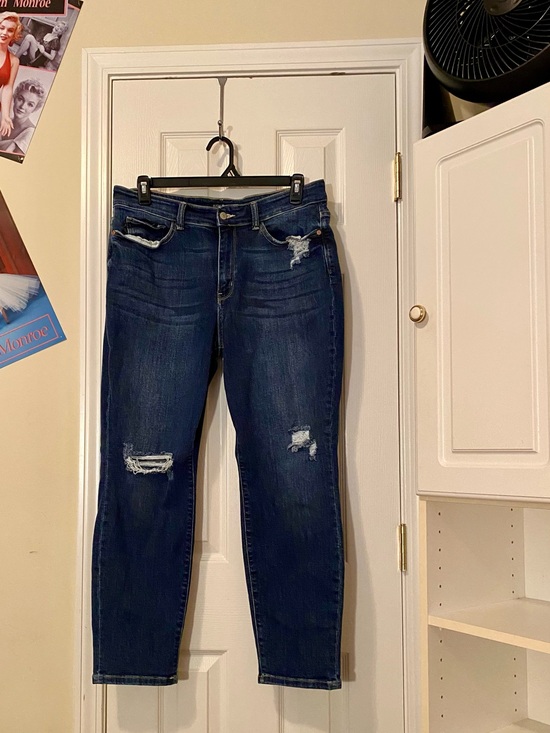 Judy Blue Denim - Judy Blue Dark Blue Distressed boyfriend cut